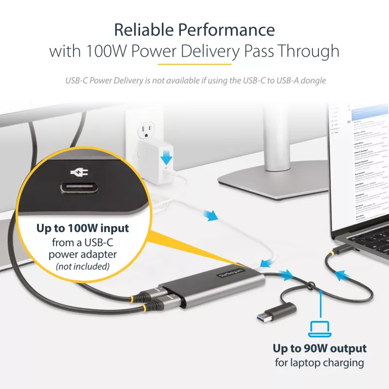 StarTech.com adattatore USB-C a doppio HDMI – USB-C o A a 2x HDMI – 4K 60Hz – 100W Power Delivery Pass-Through – cavo integrato da 30 cm (1ft) – convertitore USB-HDMI multi-monitor per laptop – TAA