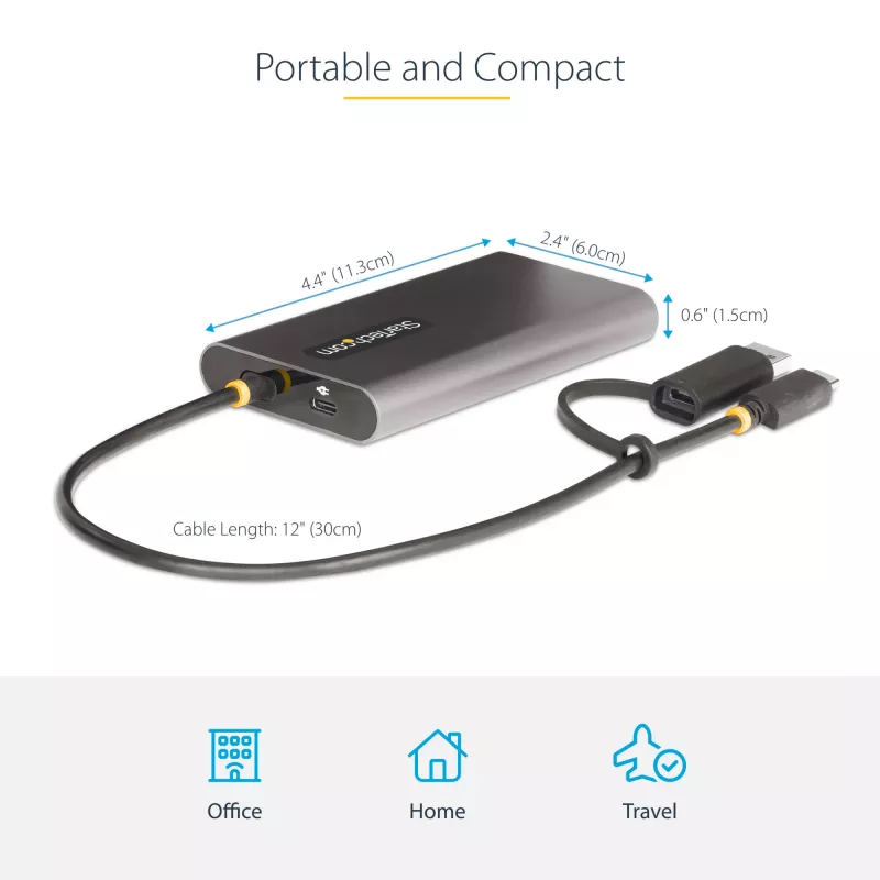 StarTech.com adattatore USB-C a doppio HDMI – USB-C o A a 2x HDMI – 4K 60Hz – 100W Power Delivery Pass-Through – cavo integrato da 30 cm (1ft) – convertitore USB-HDMI multi-monitor per laptop – TAA