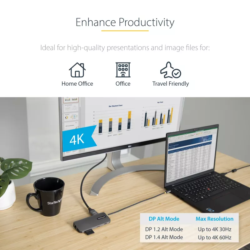 StarTech.com adattatore multiporta USB-C – video HDMI 4K 60Hz, hub USB-A a 3 porte 5Gbit/s, 100W USB Power Delivery pass-through/GbE/SD/MicroSD, cavo 30cm, docking station portatile per laptop