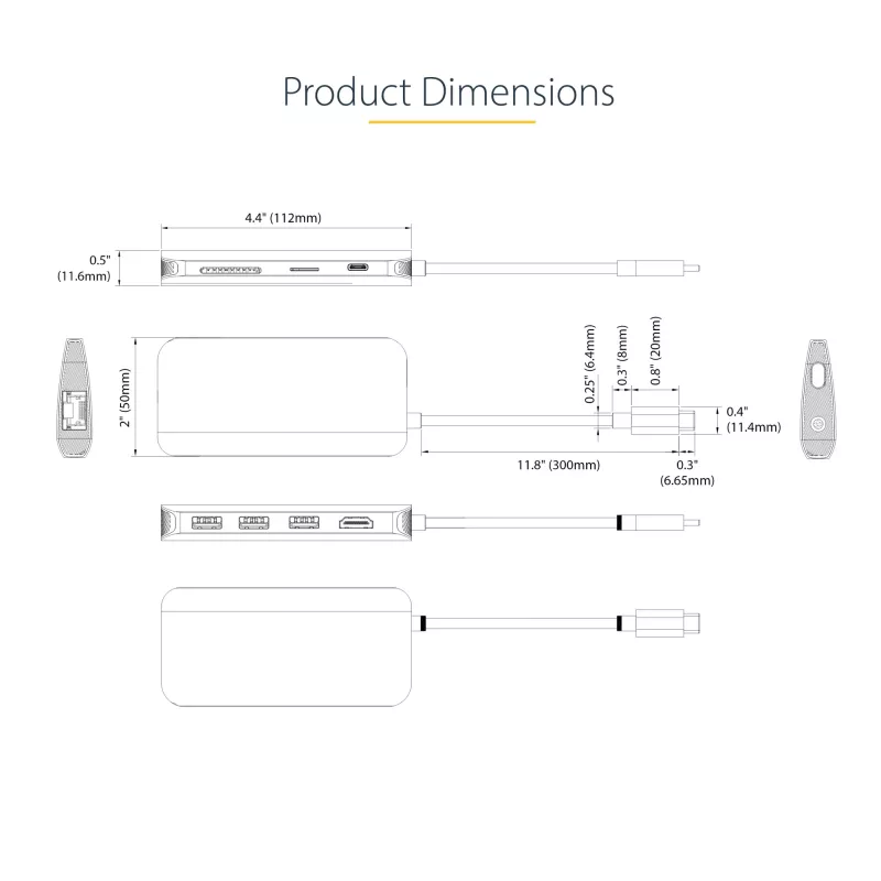 StarTech.com adattatore multiporta USB-C – video HDMI 4K 60Hz, hub USB-A a 3 porte 5Gbit/s, 100W USB Power Delivery pass-through/GbE/SD/MicroSD, cavo 30cm, docking station portatile per laptop
