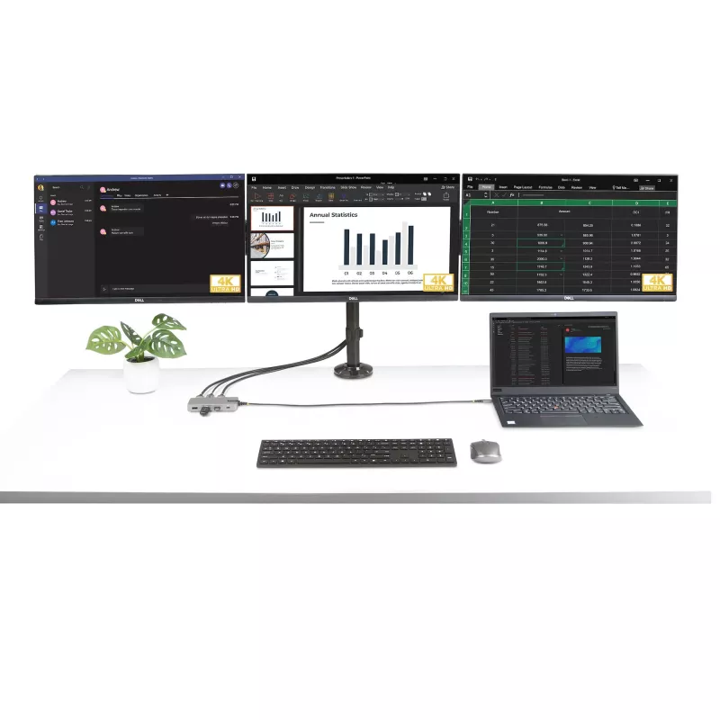 StarTech.com adattatore multiporta USB-C triple monitor, doppio 4K 60Hz + 4K 30Hz HDMI & DisplayPort, hub USB a 3 porte 10Gbps, 100W PD pass-through, GbE, travel dock, Windows & ChromeOS