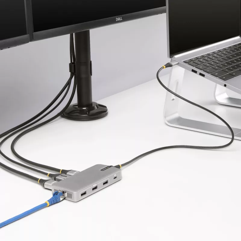 StarTech.com adattatore multiporta USB-C triple monitor, doppio 4K 60Hz + 4K 30Hz HDMI & DisplayPort, hub USB a 3 porte 10Gbps, 100W PD pass-through, GbE, travel dock, Windows & ChromeOS