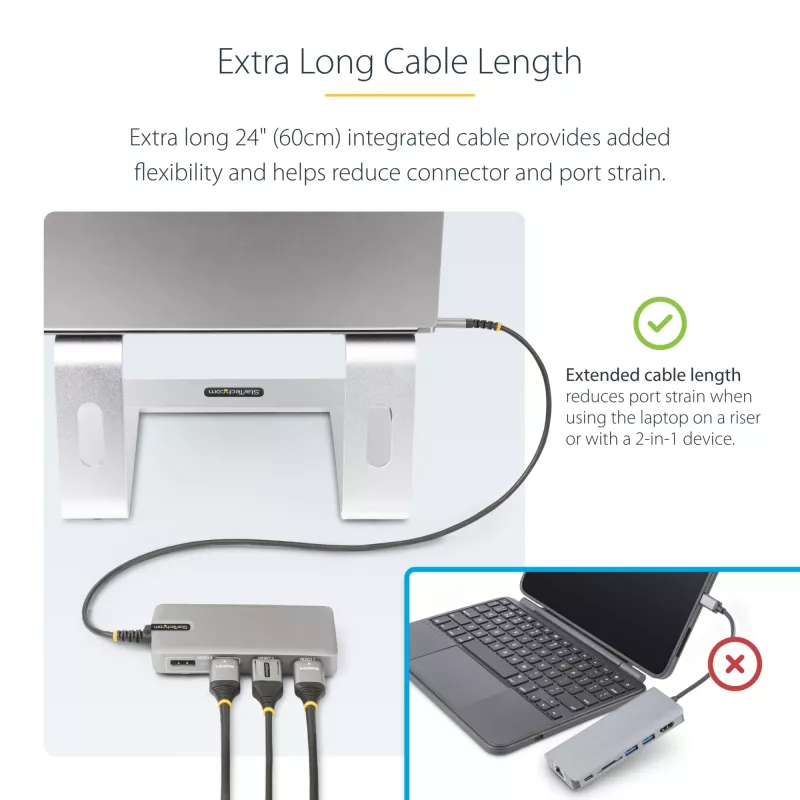 StarTech.com adattatore multiporta USB-C triple monitor, doppio 4K 60Hz + 4K 30Hz HDMI & DisplayPort, hub USB a 3 porte 10Gbps, 100W PD pass-through, GbE, travel dock, Windows & ChromeOS