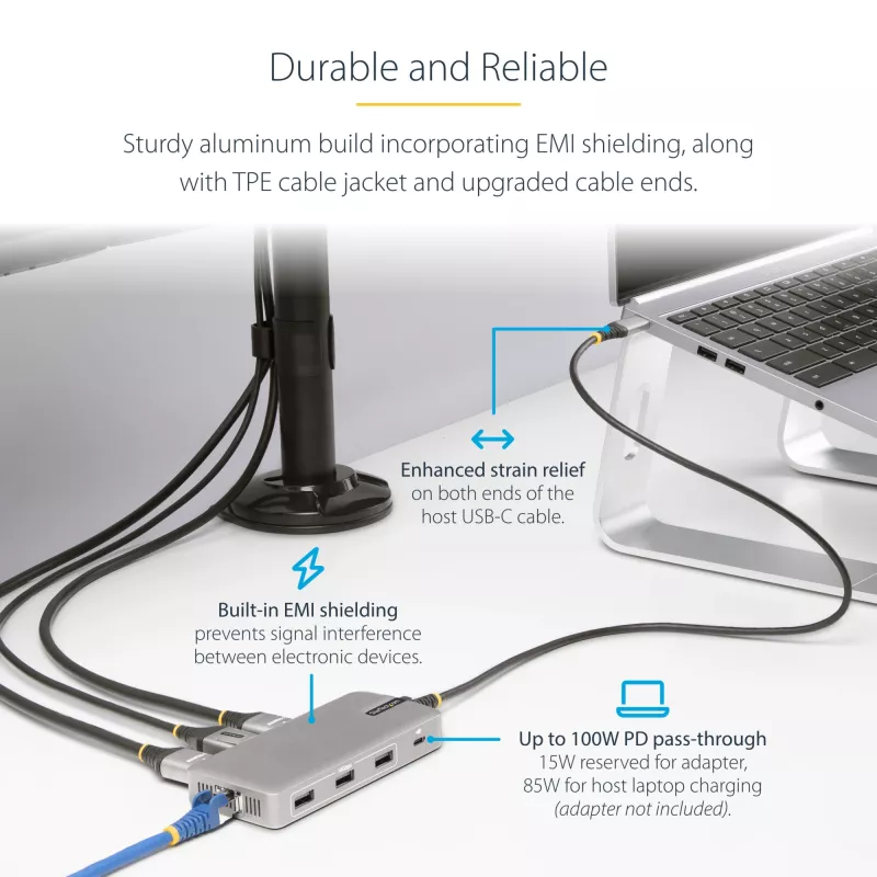 StarTech.com adattatore multiporta USB-C triple monitor, doppio 4K 60Hz + 4K 30Hz HDMI & DisplayPort, hub USB a 3 porte 10Gbps, 100W PD pass-through, GbE, travel dock, Windows & ChromeOS