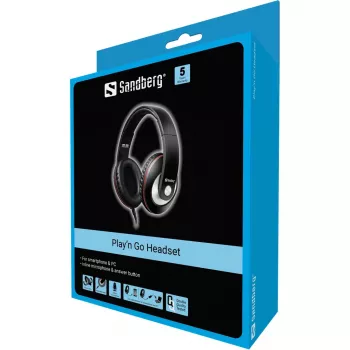Sandberg Play'n Go headset nero, con filo, chiamate/musica, 20 - 20000 Hz, 430 g, headset, nero