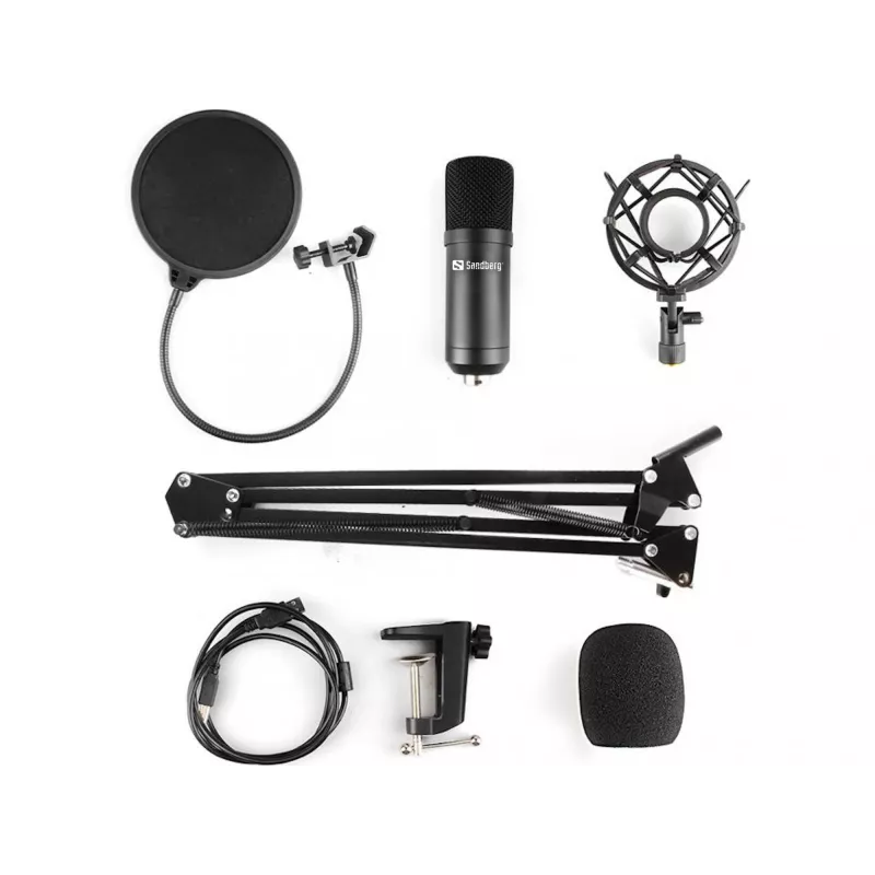 Sandberg Streamer kit microfono USB, microfono da studio, -27 dB, 30 - 16000 Hz, 24 bit, 96 kHz, unidirezionale