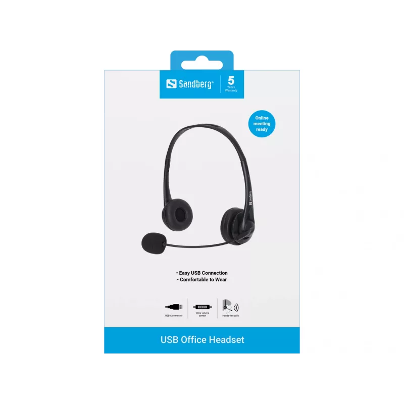 Sandberg USB Office headset, con filo, ufficio/call center, 20 - 20000 Hz, 94 g, headset, nero