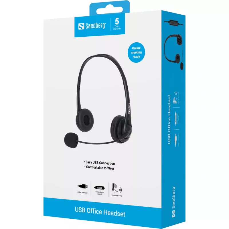 Sandberg USB Office headset, con filo, ufficio/call center, 20 - 20000 Hz, 94 g, headset, nero
