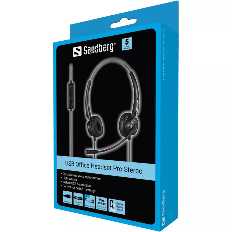 Sandberg USB Office Headset Pro Stereo, con filo, ufficio/call center, 20 - 20000 Hz, 115 g, headset, nero