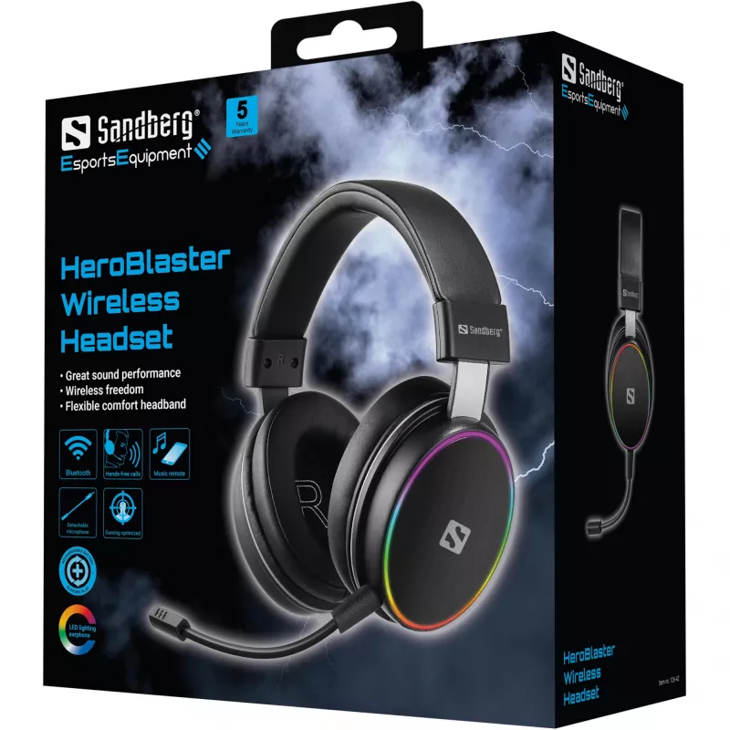 Sandberg HeroBlaster headset wireless, con filo & senza fili, 20 - 20000 Hz, gaming, 300 g, headset, nero
