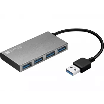 Sandberg USB 3.0 Pocket Hub 4 porte, USB 3.2 Gen 1 (3.1 Gen 1) Type-A, USB 3.2 Gen 1 (3.1 Gen 1) Type-A, 5000 Mbit/s, bianco, alluminio, RoHS