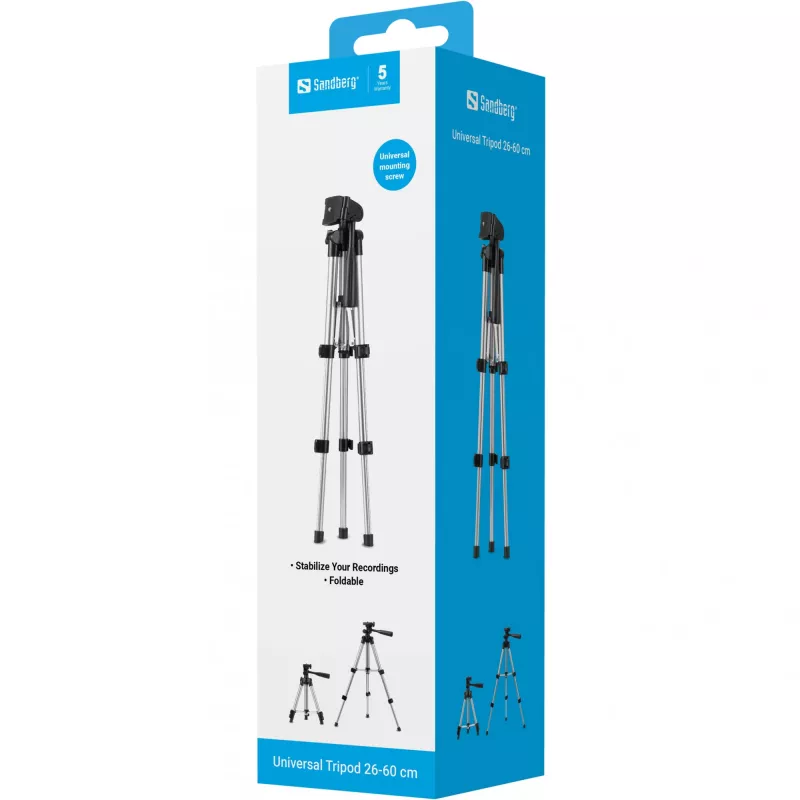 Sandberg treppiede universale 26-60 cm, 3 gambe, nero, argento, 60 cm