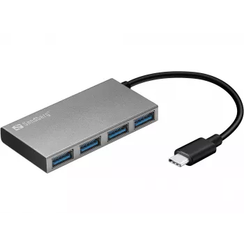 Sandberg hub USB-C a 4x USB 3.0 Pocket, USB 3.2 Gen 1 (3.1 Gen 1) Type-C, USB 3.2 Gen 1 (3.1 Gen 1) Type-A, bianco, alluminio, RoHS, Windows 10, Windows 7, Windows 8