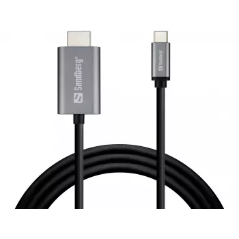 Cavo Sandberg USB-C a HDMI 2M, 2 m, USB Type-C, HDMI, connettore maschio, connettore maschio, dritto