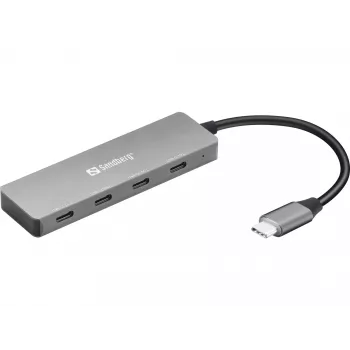 Sandberg hub USB-C a 4 x USB-C, USB 3.2 Gen 1 (3.1 Gen 1) Type-C, USB 3.2 Gen 1 (3.1 Gen 1) Type-C, 10000 Mbit/s, grigio, alluminio, 0,15 m