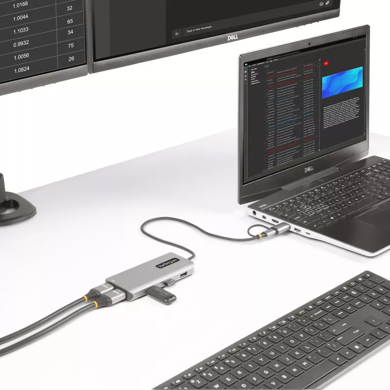 StarTech.com adattatore multiporta USB-C con dongle USB-C a USB-A integrato, dual HDMI (4K30Hz/1080p60Hz), 3x USB-A 5Gbps, mini travel dock, docking station per laptop, cavo 1,3ft/40cm