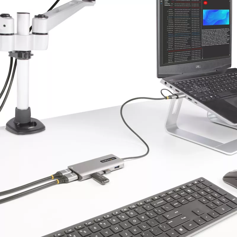 StarTech.com adattatore multiporta USB-C con dongle USB-C a USB-A integrato, dual HDMI (4K30Hz/1080p60Hz), 3x USB-A 5Gbps, mini travel dock, docking station per laptop, cavo 1,3ft/40cm