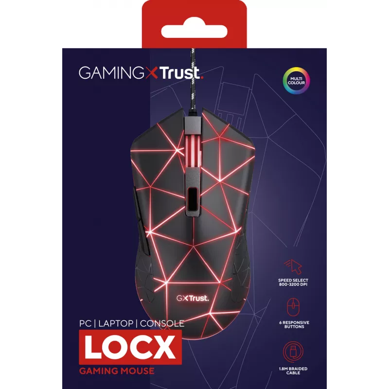 Trust GXT 133 Locx mouse gaming per destrimani USB Type-A ottico 4000 DPI