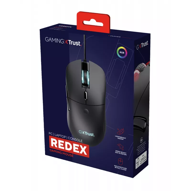 Trust GXT 981 Redex Mouse Gaming per destrorsi USB Type-A ottico 10000 DPI
