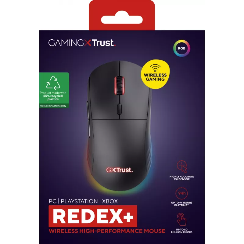 Trust GXT 927 Redex+ Mouse Gaming per destrorsi RF wireless + USB Type-A laser 25600 DPI