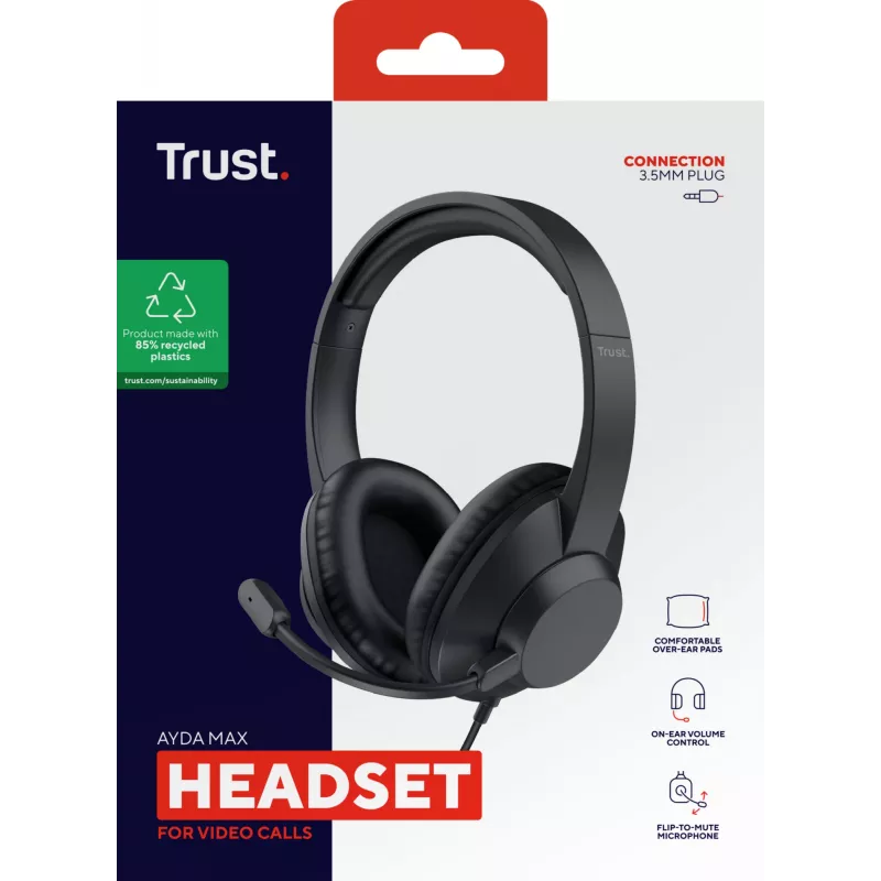 Trust Ayda Max Headset cablato con archetto ufficio/call center nero