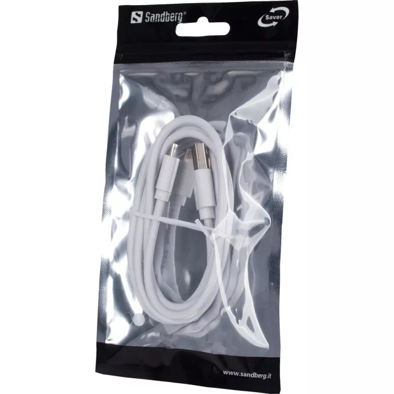 Sandberg MicroUSB Sync/Charge 1m SAVER, 1 m, Micro-USB A, USB A, bianco