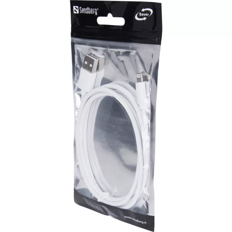 Sandberg USBLightning MFI 1m SAVER, 1 m, Lightning, USB A, connettore maschio, connettore maschio, bianco