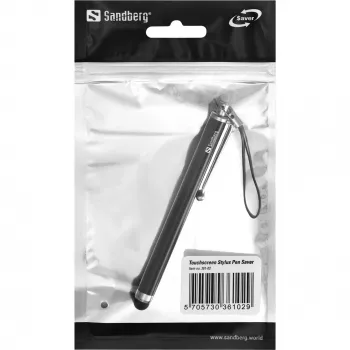 Sandberg Touchscreen Stylus Pen Saver, universale, ogni marca, nero, argento, metallo, gomma, 1 pz., 100 mm