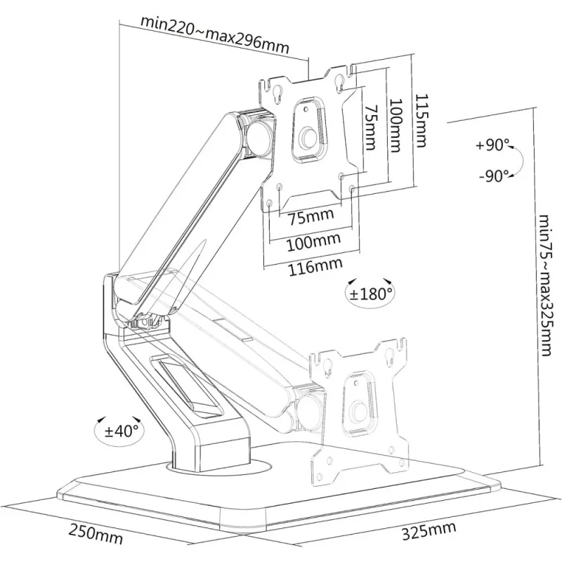 Techly ICA-LCD 35TS supporto da scrivania per monitor touchscreen, 17-32 pollici, fino a 10 kg, VESA 75x75/100x100, molla a gas, nero