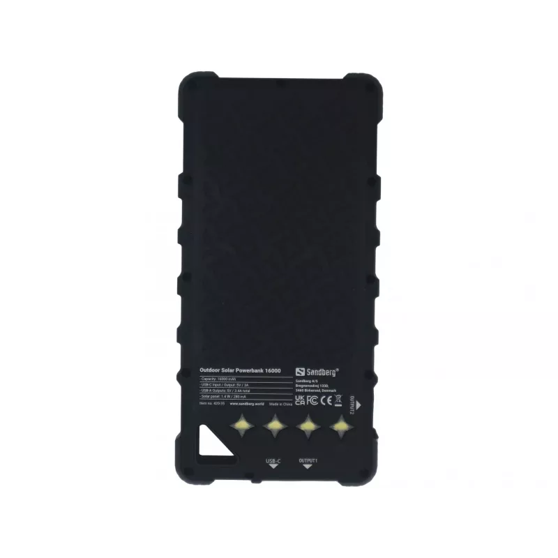 Sandberg Outdoor Solar Powerbank 16000, 16000 mAh, litio-ione (Li-Ion), nero