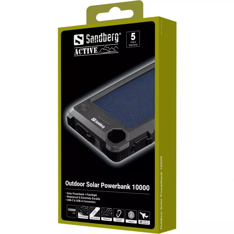 Sandberg Outdoor Solar Powerbank 10000, 10000 mAh, nero