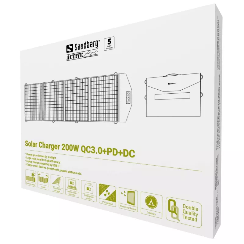 Sandberg 420-82 caricabatterie solare 200 W, QC3.0+PD+DC, 4 uscite (DC, 2x USB, USB-C)