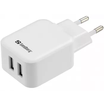Sandberg Caricabatterie AC Dual USB 2.4+1A EU, uso interno, AC, USB, 5 V, nero, bianco