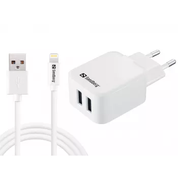 Sandberg Caricabatterie AC EU Lightning 2.4A, uso interno, AC, 5 V, bianco