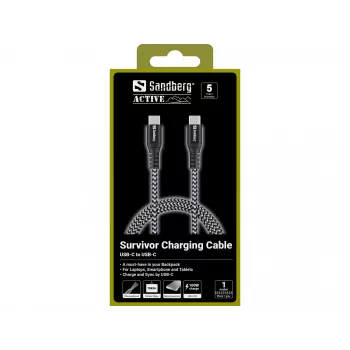 Sandberg Cavo USB-C Survivor 1M 100W, 1 m, USB C, USB C, USB 2.0, nero, grigio