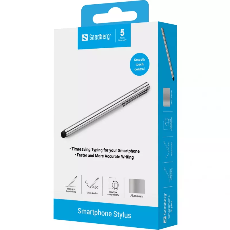 Sandberg Stylus per smartphone, telefono cellulare/smartphone, argento, 5 g, 140 mm, 7 mm, 7 mm