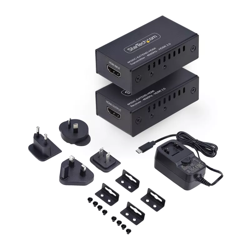 StarTech.com Extender HDMI su CAT5e/CAT6, 4K 60Hz, fino a 200ft (60m), kit trasmettitore e ricevitore, Power over Cavo, formato compatto
