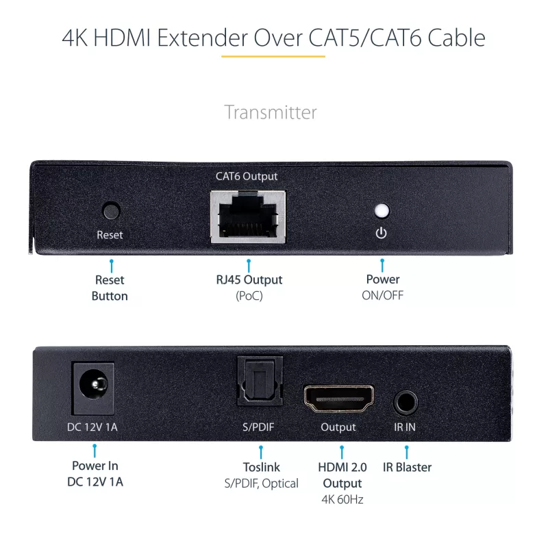 StarTech.com 4K70IC-EXTEND-HDMI Extender AV trasmettitore e ricevitore AV nero