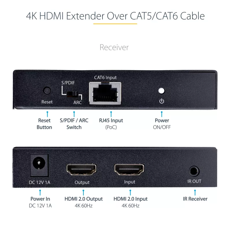 StarTech.com 4K70IC-EXTEND-HDMI Extender AV trasmettitore e ricevitore AV nero