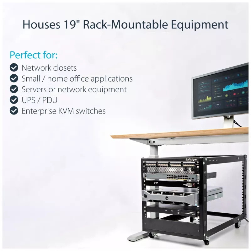 StarTech.com Rack server open-frame mobile a 4 montanti 12U, rack di rete a quattro montanti 19