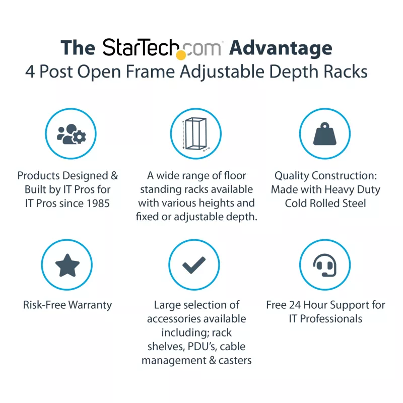 StarTech.com Rack server open-frame mobile a 4 montanti 12U, rack di rete a quattro montanti 19