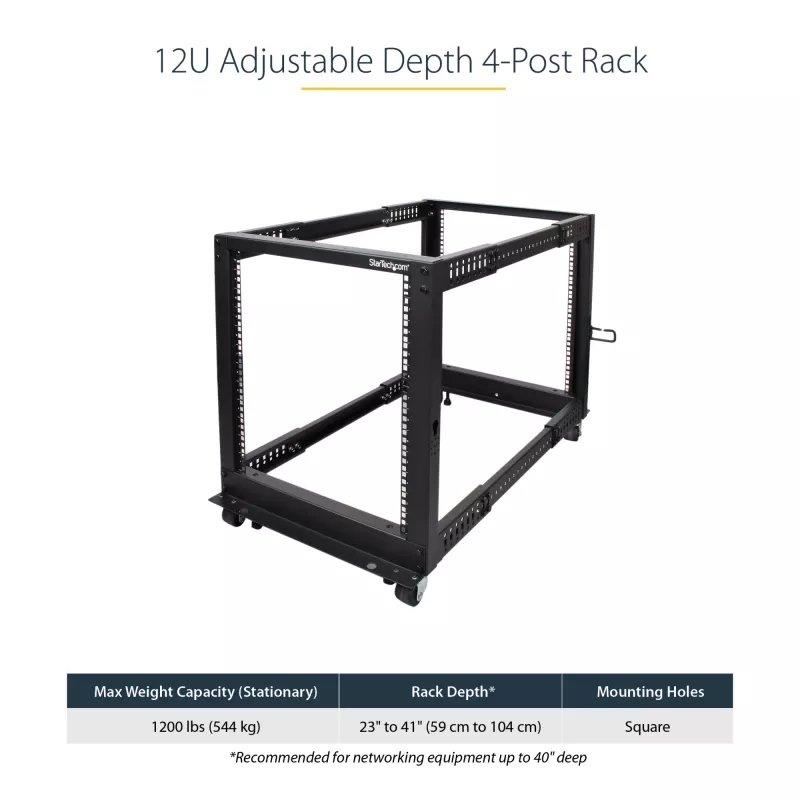 StarTech.com Rack server open-frame mobile a 4 montanti 12U, rack di rete a quattro montanti 19