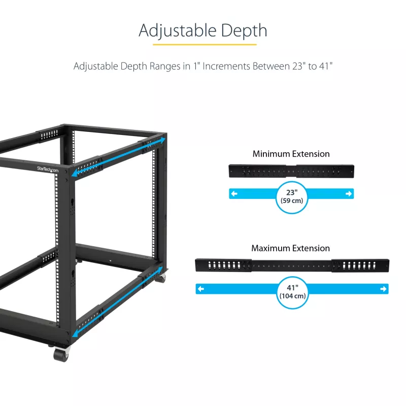 StarTech.com Rack server open-frame mobile a 4 montanti 12U, rack di rete a quattro montanti 19