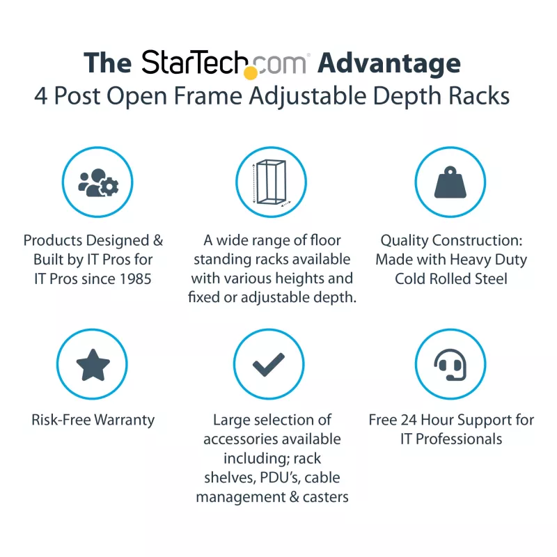 StarTech.com Rack server open-frame mobile a 4 montanti 15U, rack di rete a quattro montanti 19