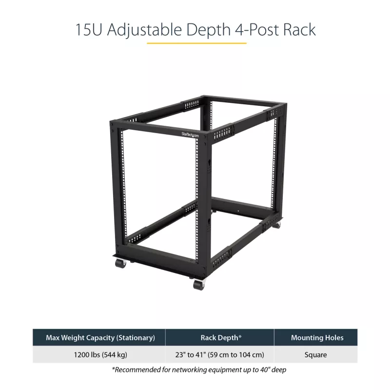 StarTech.com Rack server open-frame mobile a 4 montanti 15U, rack di rete a quattro montanti 19