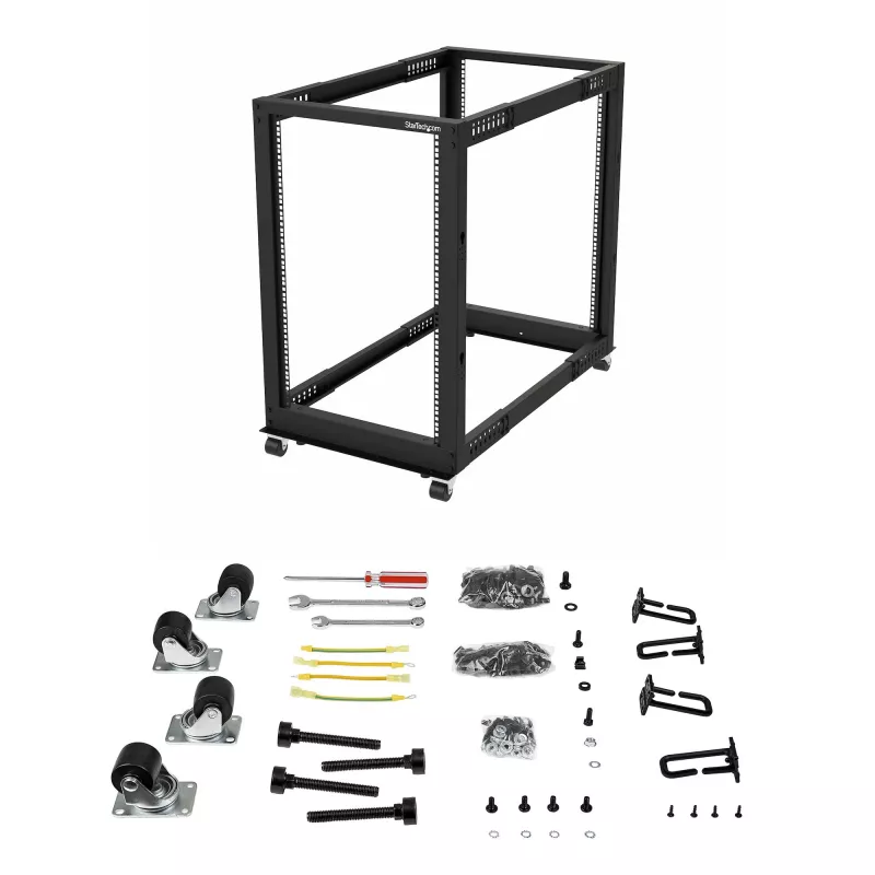 StarTech.com Rack server open-frame mobile a 4 montanti 18U, rack di rete a quattro montanti 19
