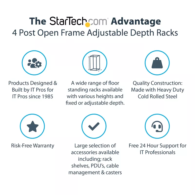 StarTech.com Rack server open-frame mobile a 4 montanti 18U, rack di rete a quattro montanti 19