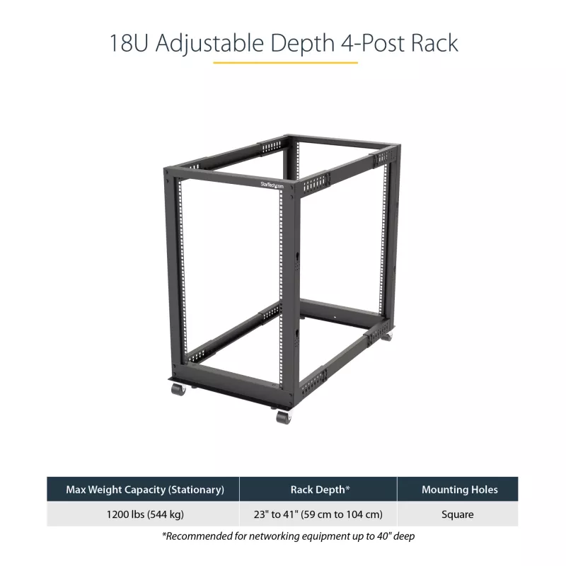 StarTech.com Rack server open-frame mobile a 4 montanti 18U, rack di rete a quattro montanti 19