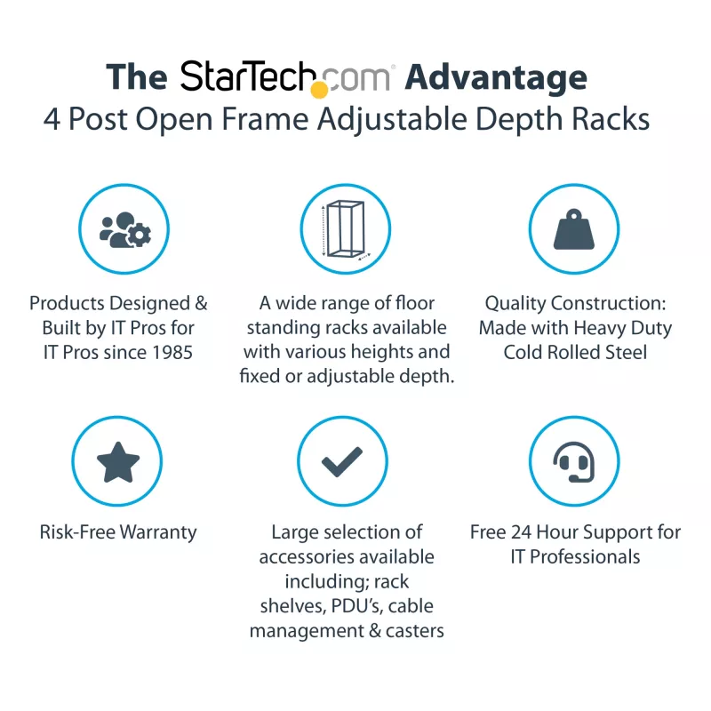 StarTech.com Rack server open-frame mobile a 4 montanti 25U, rack di rete a quattro montanti 19