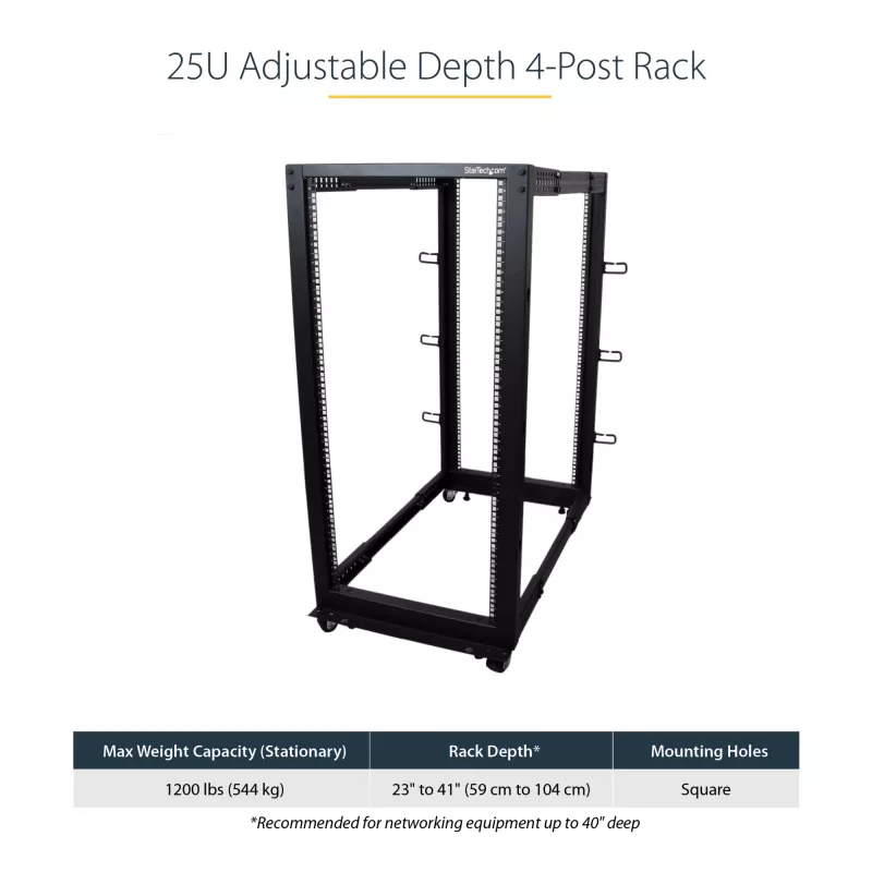 StarTech.com Rack server open-frame mobile a 4 montanti 25U, rack di rete a quattro montanti 19